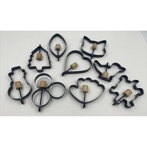 Non Stick Metal COOKIE CUTTERS  Assorted Shaped Fried Egg Pancake Mold 9 Piece